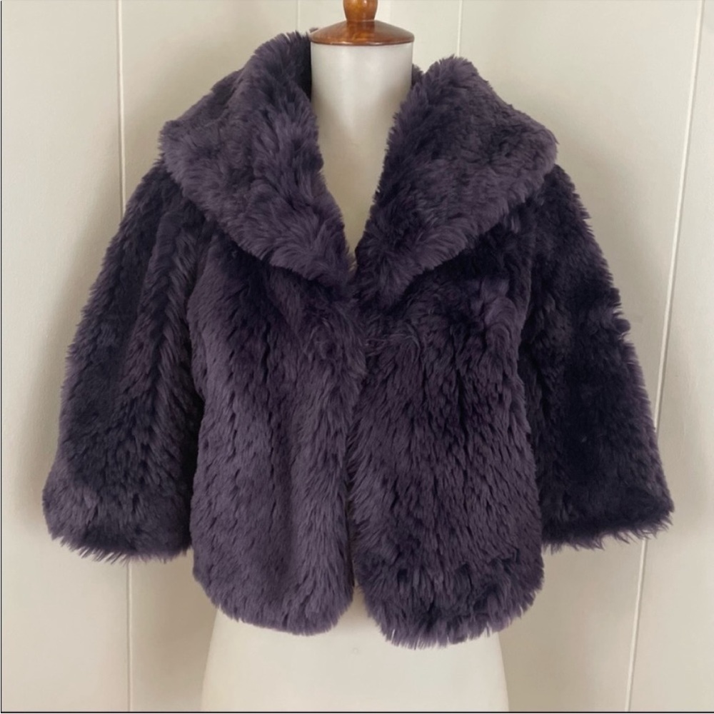 Vintage Purple Faux Fur Crop Jacket Women’s S 90s Glam 3/4 Sleeve‎ Retro - Picture 2 of 7